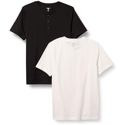 Amazon Herren Kurzärmliges Henley-T-Shirt aus Baumwolle, 2er-Pack, Schwarz/Weiß, S Amazon Herren Kurzärmliges Henley-T-Shirt aus Baumwolle, 2er-Pack, Schwarz/Weiß, S