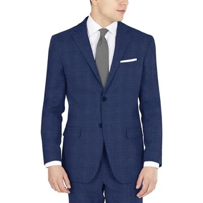 DKNY Herren Business-Anzug Jacke, Blau kariert, 48 DKNY Herren Business-Anzug Jacke, Blau kariert, 48