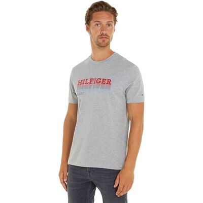 Tommy Hilfiger Herren T-Shirt Kurzarm Fade Tee Rundhalsausschnitt, Grau (Light Grey Heather), S Tommy Hilfiger Herren T-Shirt Kurzarm Fade Tee Rundhalsausschnitt, Grau (Light Grey Heather), S
