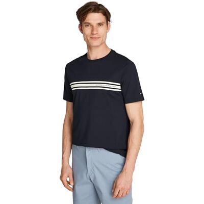 Tommy Hilfiger Herren T-Shirt Kurzarm Central Chest Stripe Baumwolle, Blau (Desert Sky), S Tommy Hilfiger Herren T-Shirt Kurzarm Central Chest Stripe Baumwolle, Blau (Desert Sky), S
