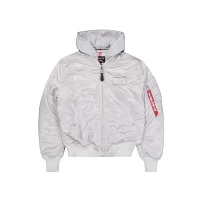 Alpha Herren MA-1 Zip Hood Back Print Bomberjacke, Pastel Grey, L Alpha Herren MA-1 Zip Hood Back Print Bomberjacke, Pastel Grey, L