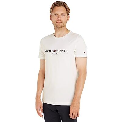 Tommy Hilfiger Herren T-Shirt Kurzarm Core Tommy Logo Rundhalsausschnitt, Weiß (Snow White), M Tommy Hilfiger Herren T-Shirt Kurzarm Core Tommy Logo Rundhalsausschnitt, Weiß (Snow White), M
