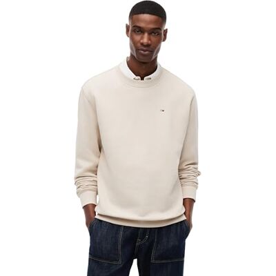 Tommy Jeans Herren Sweatshirt Regular Fit Flag Fleece Rundhalsausschnitt, Beige (Classic Beige), S Tommy Jeans Herren Sweatshirt Regular Fit Flag Fleece Rundhalsausschnitt, Beige (Classic Beige), S
