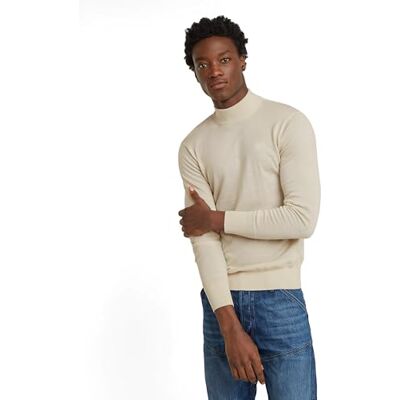 G-STAR Herren Premium Core Mock Neck Knitted Pullover, Weiß (Whitebait D25175-D847-1603), XL G-STAR Herren Premium Core Mock Neck Knitted Pullover, Weiß (Whitebait D25175-D847-1603), XL