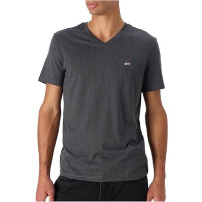Tommy Jeans Herren T-Shirt Kurzarm Jaspe V-Ausschnitt, Schwarz (Washed Black Heather), XS Tommy Jeans Herren T-Shirt Kurzarm Jaspe V-Ausschnitt, Schwarz (Washed Black Heather), XS