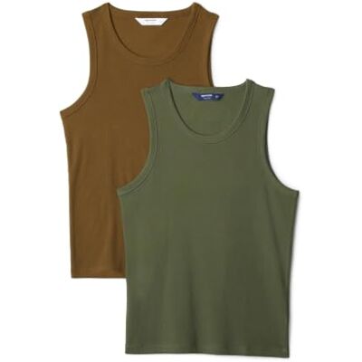 Amazon Herren Slim-Fit-Tanktop Mit Rippstrick, 2er-Pack, Dark Olive/Deep Brown, S Amazon Herren Slim-Fit-Tanktop Mit Rippstrick, 2er-Pack, Dark Olive/Deep Brown, S