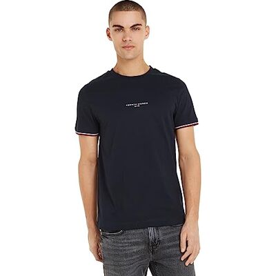 Tommy Hilfiger Herren T-Shirt Kurzarm Logo Tipped Rundhalsausschnitt, Blau (Desert Sky), XS Tommy Hilfiger Herren T-Shirt Kurzarm Logo Tipped Rundhalsausschnitt, Blau (Desert Sky), XS