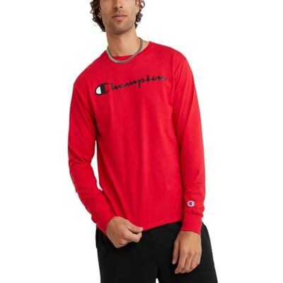 Champion Herren Klassisches Langarm, Standard-Passform, Script & C-Logo, Erhältlich in Regular und Big & Tall T-Shirt, Scharlachrot Y06794, Mittel Champion Herren Klassisches Langarm, Standard-Passform, Script & C-Logo, Erhältlich in Regular und Big & Tall T-Shirt, Scharlachrot Y06794, Mittel