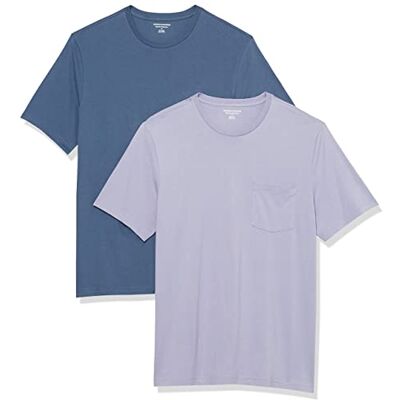 Amazon Herren Kurzärmeliges T-Shirt mit Rundhalsausschnitt und Tasche, 2er-Pack, Lavendel/Verwaschenes Blau, XXL Amazon Herren Kurzärmeliges T-Shirt mit Rundhalsausschnitt und Tasche, 2er-Pack, Lavendel/Verwaschenes Blau, XXL