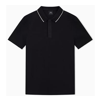 Armani Exchange Men's Essential, Striped Collar loged Button Cover Band Polo Shirt, Black, M Armani Exchange Men's Essential, Striped Collar loged Button Cover Band Polo Shirt, Black, M