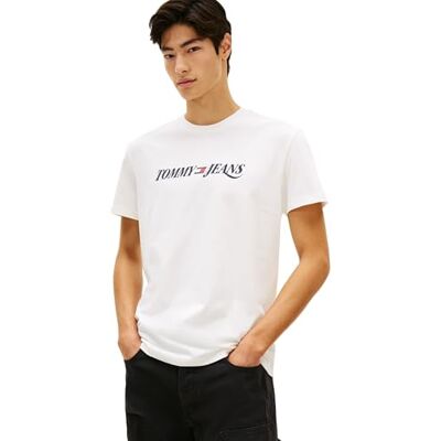Tommy Jeans Herren T-Shirt Kurzarm Vintage mit Rundhalsausschnitt, Weiß (Ecru), M Tommy Jeans Herren T-Shirt Kurzarm Vintage mit Rundhalsausschnitt, Weiß (Ecru), M
