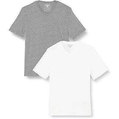 Amazon Herren Regular-Fit Kurzarm V-Ausschnitt T-Shirt (erhältlich in Big & Tall), 2er Pack, Grey Heather/White, Medium Amazon Herren Regular-Fit Kurzarm V-Ausschnitt T-Shirt (erhältlich in Big & Tall), 2er Pack, Grey Heather/White, Medium