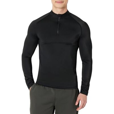 Amazon Herren Langärmliges Rashguard-Shirt mit Viertelreißverschluss, Verwaschenes Schwarz, L Amazon Herren Langärmliges Rashguard-Shirt mit Viertelreißverschluss, Verwaschenes Schwarz, L