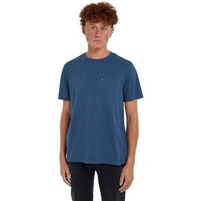Tommy Hilfiger Herren T-Shirt Kurzarm Pocket Rundhalsausschnitt, Blau (Aegean Sea), 3XL Tommy Hilfiger Herren T-Shirt Kurzarm Pocket Rundhalsausschnitt, Blau (Aegean Sea), 3XL