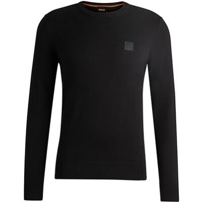 Boss Herren Kanovano Pullover aus Baumwolle und Kaschmir mit Rundhalsausschnitt und Logo, Black, M Boss Herren Kanovano Pullover aus Baumwolle und Kaschmir mit Rundhalsausschnitt und Logo, Black, M