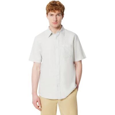 Amazon Herren Kurzärmliges Regular-Fit-Leinenhemd, Hellgrau, XL Amazon Herren Kurzärmliges Regular-Fit-Leinenhemd, Hellgrau, XL