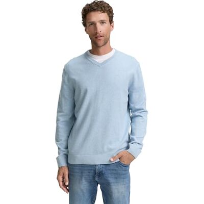 TOM TAILOR Herren 1039811 Strickpullover mit V-Ausschnitt, 38676 Light Metal Blue Melange, XXL TOM TAILOR Herren 1039811 Strickpullover mit V-Ausschnitt, 38676 Light Metal Blue Melange, XXL
