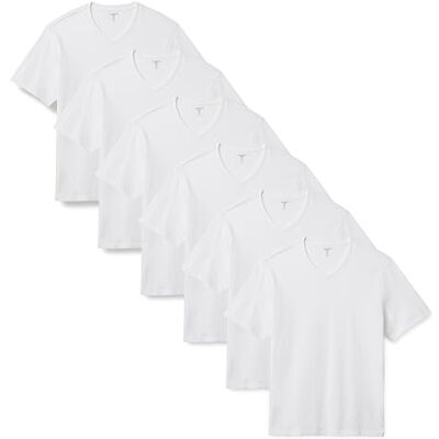 Amazon Herren Kurzärmeliger V-Ausschnitt in normaler Passform, 6er-Pack, Weiß, XS Amazon Herren Kurzärmeliger V-Ausschnitt in normaler Passform, 6er-Pack, Weiß, XS