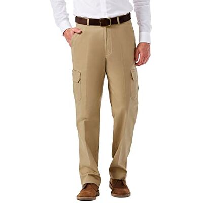 Haggar Herren Bequeme Stretch-Cargohose, Klassische Passform, Flache Vorderseite, Normale Größen Lässige Hose, Medium Khaki, 52W / 34L Haggar Herren Bequeme Stretch-Cargohose, Klassische Passform, Flache Vorderseite, Normale Größen Lässige Hose, Medium Khaki, 52W / 34L