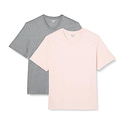 Amazon Herren T-Shirt Regular-Fit Kurzarm V-Ausschnitt (erhältlich in Big & Tall), 2er-Pack, Grey Heather/Blassrosa, X-Large Amazon Herren T-Shirt Regular-Fit Kurzarm V-Ausschnitt (erhältlich in Big & Tall), 2er-Pack, Grey Heather/Blassrosa, X-Large