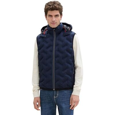 TOM TAILOR Herren Hybrid Weste mit Kapuze,10668 sky captain blue, XL TOM TAILOR Herren Hybrid Weste mit Kapuze,10668 sky captain blue, XL