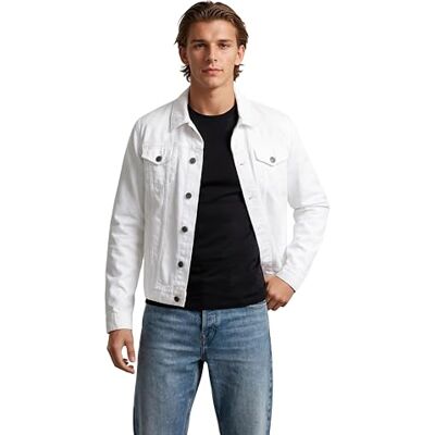 X RAY Herren-Jeansjacke, gewaschen, gerissen, Distressed Flex Stretch, lässig, Trucker, Biker, Jeansjacke für Herren, Weiss/opulenter Garten, L X RAY Herren-Jeansjacke, gewaschen, gerissen, Distressed Flex Stretch, lässig, Trucker, Biker, Jeansjacke für Herren, Weiss/opulenter Garten, L