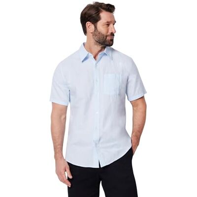 Amazon Herren Kurzärmliges Regular-Fit-Leinenhemd, Hellblau, XL Amazon Herren Kurzärmliges Regular-Fit-Leinenhemd, Hellblau, XL