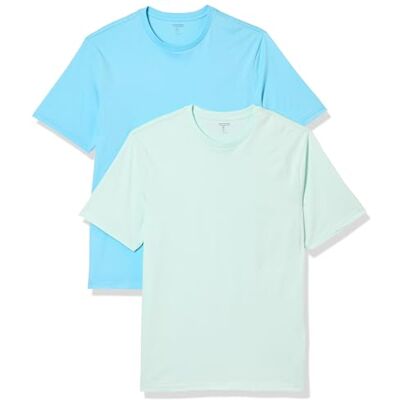 Amazon Herren Kurzärmeliges T-Shirt mit Rundhalsausschnitt aus Baumwolle – Regular Fit, 2er-Pack, Aquablau/Hellblau, M Amazon Herren Kurzärmeliges T-Shirt mit Rundhalsausschnitt aus Baumwolle – Regular Fit, 2er-Pack, Aquablau/Hellblau, M