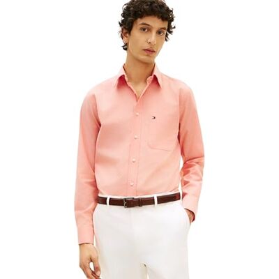 Tommy Hilfiger Herren Hemd Light Oxford Solid mit Stretch, Orange (Brilliant Orange), L Tommy Hilfiger Herren Hemd Light Oxford Solid mit Stretch, Orange (Brilliant Orange), L