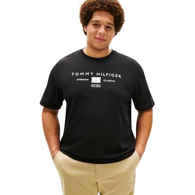 Tommy Hilfiger Herren T-Shirt Kurzarm Brand Love Mono Stack aus Baumwolle, Schwarz (Black), 3XLT Tommy Hilfiger Herren T-Shirt Kurzarm Brand Love Mono Stack aus Baumwolle, Schwarz (Black), 3XLT