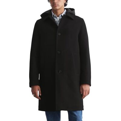 Marc O' Polo Denim Herren Wollmantel mit abnehmbarer Kapuze Slim Fit, Schwarz (Black), S Marc O' Polo Denim Herren Wollmantel mit abnehmbarer Kapuze Slim Fit, Schwarz (Black), S