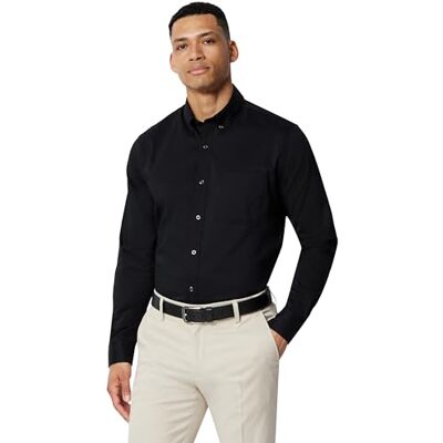 Amazon Herren Knitterfreies Regular-Fit-Stretch-Anzughemd mit Button-Down-Kragen, Schwarz, L Amazon Herren Knitterfreies Regular-Fit-Stretch-Anzughemd mit Button-Down-Kragen, Schwarz, L