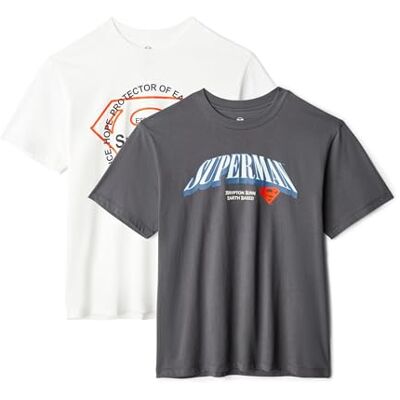 Amazon Warner Brothers Herren Kurzärmeliges T-Shirt mit Rundhalsausschnitt aus Baumwolle – Regular Fit, 2er-Pack, Superman-protektor, L Amazon Warner Brothers Herren Kurzärmeliges T-Shirt mit Rundhalsausschnitt aus Baumwolle – Regular Fit, 2er-Pack, Superman-protektor, L