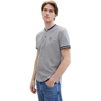 TOM TAILOR Herren Basic Piqué Poloshirt mit Stehkragen, Navy White Two Tone Pique, M TOM TAILOR Herren Basic Piqué Poloshirt mit Stehkragen, Navy White Two Tone Pique, M