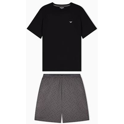 Giorgio Armani Herren-T-Shirt mit Muster und Shorts, Pyjama, Schwarz, Größe XL Giorgio Armani Herren-T-Shirt mit Muster und Shorts, Pyjama, Schwarz, Größe XL