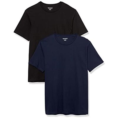 Amazon Herren-T-Shirt, schmale Passform, kurzärmelig, V-Ausschnitt, 2er-Pack, Schwarz/Marineblau, Large Amazon Herren-T-Shirt, schmale Passform, kurzärmelig, V-Ausschnitt, 2er-Pack, Schwarz/Marineblau, Large