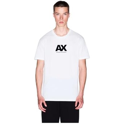 Armani Exchange Men's Short Sleeve Printed Logo Round Collar T-Shirt Off White XS Armani Exchange Men's Short Sleeve Printed Logo Round Collar T-Shirt Off White XS