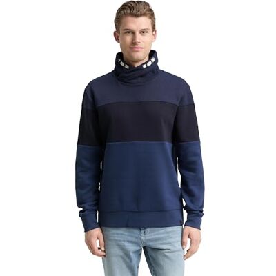 TOM TAILOR Herren 1047771 Snood Sweatshirt Mit Colour Blocking, 28061 Ocean Blue, XL EU TOM TAILOR Herren 1047771 Snood Sweatshirt Mit Colour Blocking, 28061 Ocean Blue, XL EU