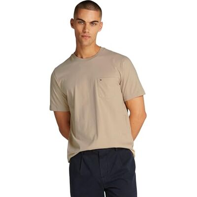 Tommy Hilfiger Herren T-Shirt Kurzarm Essential mit Brusttasche, Beige (Sandalwood), XS Tommy Hilfiger Herren T-Shirt Kurzarm Essential mit Brusttasche, Beige (Sandalwood), XS