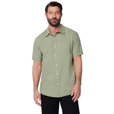 Amazon Herren Kurzärmliges Regular-Fit-Leinenhemd, Dunkles Salbeigrün, L Amazon Herren Kurzärmliges Regular-Fit-Leinenhemd, Dunkles Salbeigrün, L