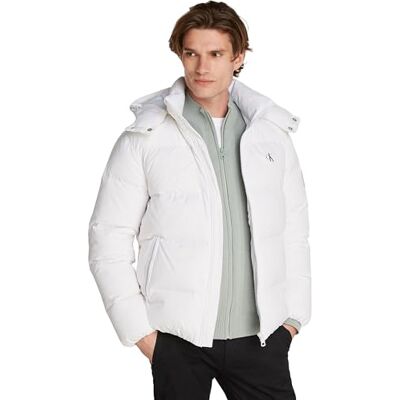 Calvin Herren Pufferjacke Essentials Down Jacket mit Kapuze, Weiß (Bright White), 3XL Calvin Herren Pufferjacke Essentials Down Jacket mit Kapuze, Weiß (Bright White), 3XL