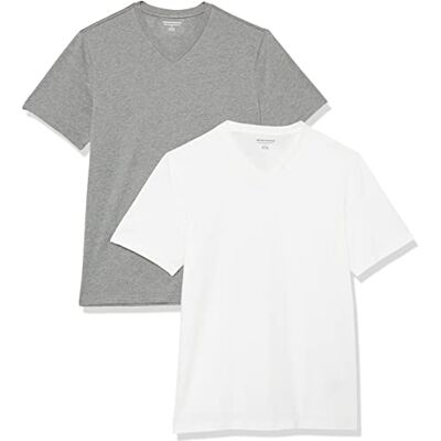 Amazon Herren T-Shirt Slim Fit Kurzarm V-Ausschnitt 2er Pack Dark Grey Heather/White, X-Large Amazon Herren T-Shirt Slim Fit Kurzarm V-Ausschnitt 2er Pack Dark Grey Heather/White, X-Large
