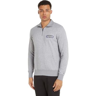 Tommy Hilfiger Herren Sweatshirt mit Reißverschluss Halber Zipper, Grau (Light Grey Heather), XL Tommy Hilfiger Herren Sweatshirt mit Reißverschluss Halber Zipper, Grau (Light Grey Heather), XL