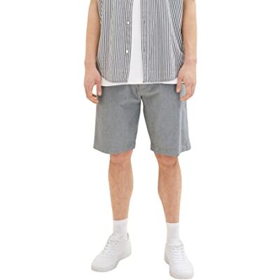 TOM TAILOR Denim Herren Regular Fit Chino Shorts, 29653 Black White Chambray, M TOM TAILOR Denim Herren Regular Fit Chino Shorts, 29653 Black White Chambray, M