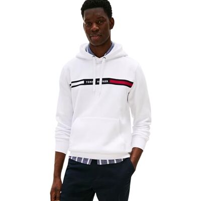 Tommy Hilfiger Herren Hoodie Chest Insert mit Bauchtasche, Weiß (White), XS Tommy Hilfiger Herren Hoodie Chest Insert mit Bauchtasche, Weiß (White), XS