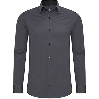 Rusty Neal Herren-Hemd Premium Slim Fit Langarm Stretch Grau Kentkragen Business-Hemd Freizeithemd M Rusty Neal Herren-Hemd Premium Slim Fit Langarm Stretch Grau Kentkragen Business-Hemd Freizeithemd M
