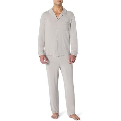 Amazon x Sofia Grainge Herren Relaxed-Fit Schlafanzug Pyjama-Set mit Knopfleiste aus Modal, Grau, XS Amazon x Sofia Grainge Herren Relaxed-Fit Schlafanzug Pyjama-Set mit Knopfleiste aus Modal, Grau, XS
