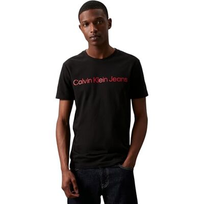 Calvin Herren T-Shirt Kurzarm Core Institutional Logo Slim Tee Rundhalsausschnitt, Schwarz (Ck Black/Salsa), XXS Calvin Herren T-Shirt Kurzarm Core Institutional Logo Slim Tee Rundhalsausschnitt, Schwarz (Ck Black/Salsa), XXS
