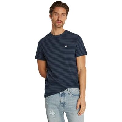 Tommy Jeans Herren T-Shirt Kurzarm Slim Fit Stripe Tee Rundhalsausschnitt, Mehrfarbig (Dark Night Navy / Stripe), XXL Tommy Jeans Herren T-Shirt Kurzarm Slim Fit Stripe Tee Rundhalsausschnitt, Mehrfarbig (Dark Night Navy / Stripe), XXL