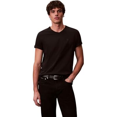 Calvin Herren T-Shirt Kurzarm Smooth Solid Tee mit V-Ausschnitt, Schwarz (Black), XS Calvin Herren T-Shirt Kurzarm Smooth Solid Tee mit V-Ausschnitt, Schwarz (Black), XS
